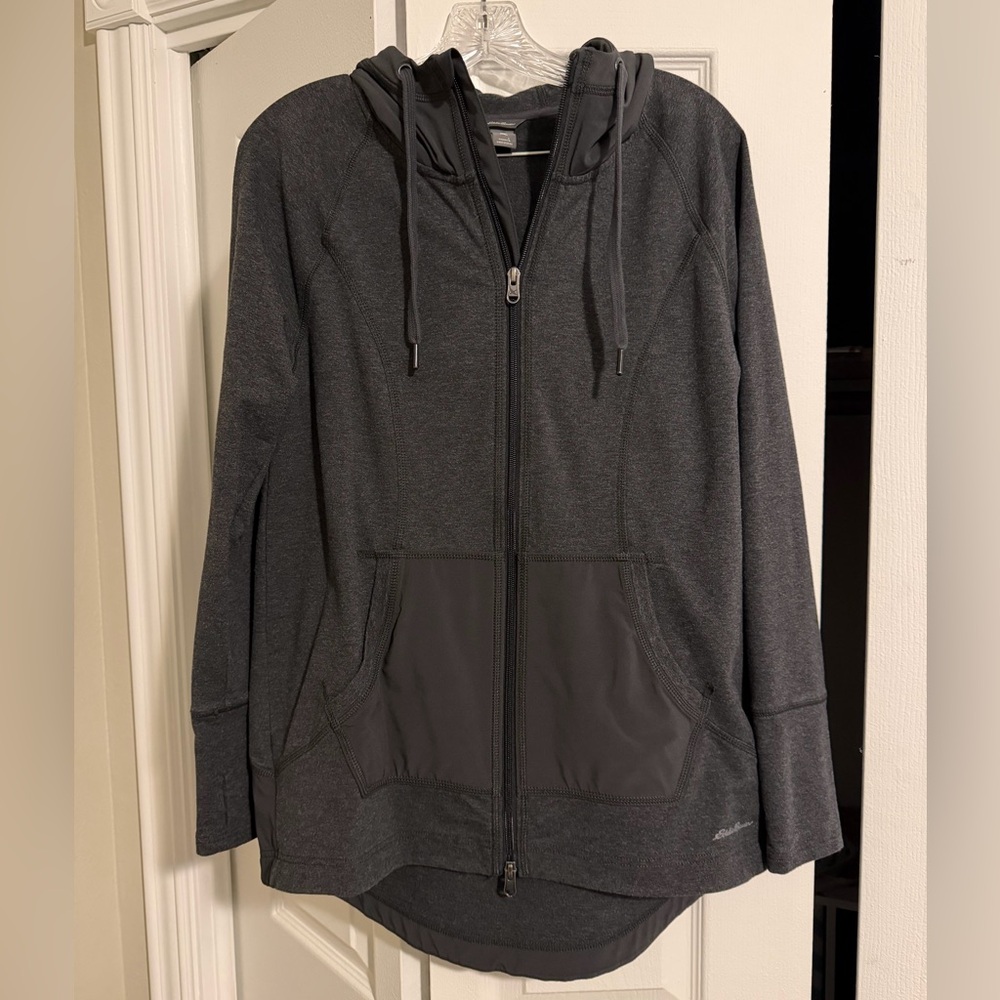 Eddie Bauer gray grey zip up hoodie lightweight sweatshirt women’s large jacket